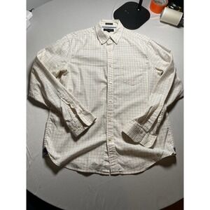 Banana Republic Shirt Men L Untucked Slim Fit Oxford Tattersall Check Plaid LS
